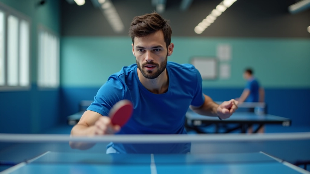 لاعب تنس الطاولة يؤدي الإرسال